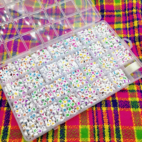 Amaney 1400 Pieces 4x7mm Alphabet Beads White Round Acrylic Colorful Letter Beads A-Z Heart Pattern Beads and Crystal Line for Jewelry Making Brac...