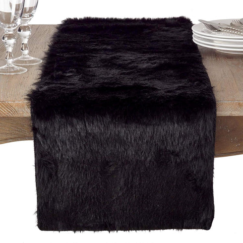 Faux Fur Design Table Runner, 15"x72", Black...
