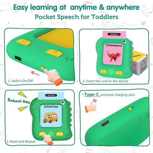 Talking Flash Cards for Toddlers, JONZOO Dino Speech Therapy Toys for Toddlers 1-3 Autism Sensory Toys 234 Sight Word Montessori Learning Toys Gif...