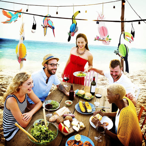 6 Pieces 10 Inch Tropical Parrot Birds Honeycomb Paper Cutouts Hanging Luau Party Decorations, Summer Beach Jungle Rainforest Hawaiian Party Decor...