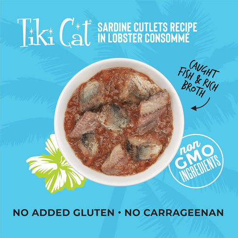 Tiki Cat Grill Wet Cat Food, Sardine Cutlets in Lobster Consomm?, 2.8 oz. Cans (12 Count)...