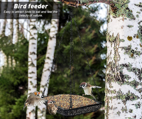 MIXXIDEA Hanging Bird Feeder Tray Metal Mesh Platform Seed Feeder with Durable Chains for Outdoors Garden Great for Attracting Birds (1 Pack)...