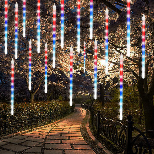 Meteor Shower Lights, 12 Inch Outdoor Icicles Patriotic Lights, 8 Tubes 288 LED Iciclelights Falling Raindrop Lights, Connectable for Independence...