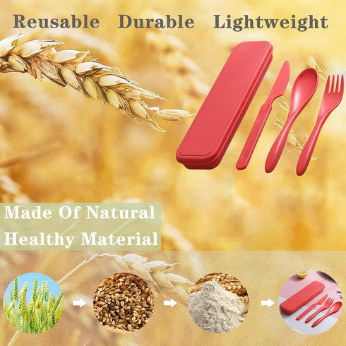 Portable Cutlery Set with Case, Reusable Plastic Knife Fork Spoon Tableware Set, Travel Utensils Set for Camping Picnic Office School or Daily Use...