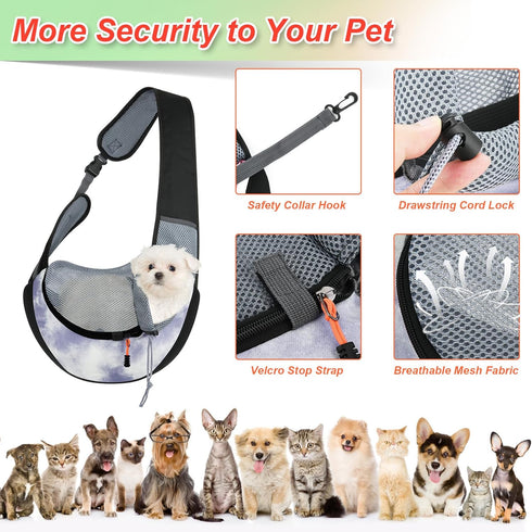 Cosmos Pet Dog Sling Carrier Breathable Mesh Pet Sling Bag Travel Pet Safe Carrier Hand Free Puppy Satchel with Padded Strap and Safety Rope for S...