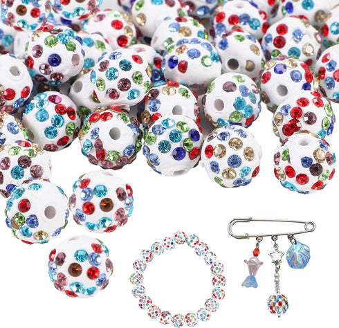10 mm Rhinestone Clay Beads,100 pcs Chroma Shiny Round Shamballa Disco Ball Beads Bulk,Polymer Clay Crystal Beads Round Charms Diamond Beads for J...