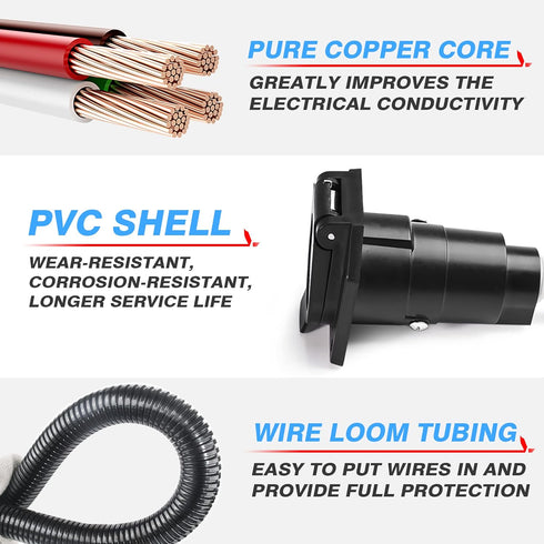 MICTUNING 4-Way Flat to 7-Way Round Blade Trailer Adapter Wiring Plug Connector with Mounting Bracket...