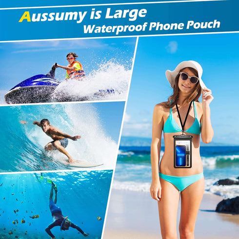 XL Large Waterproof Cell Phone Pouch 2-Pack: Underwater Clear Phone Holder Protector - Universal Water Proof Dry Bag Case with Neck Lanyard for iP...