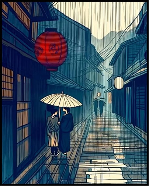 Posterizer 1 pcs-rainy evening scene in a traditional Japanese street 1-Collectibles & Fine Art-Vintage Art- Gift for Men Women Entrepreneur Teens...