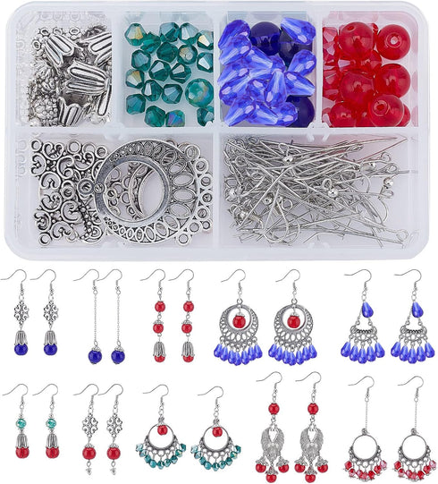 SUNNYCLUE 1 Box DIY Make 10 Pairs Chandelier Bohemian Earring Making Kit Including Flower Tibetan Style Caps Link Connector Charms Glass Beads for...