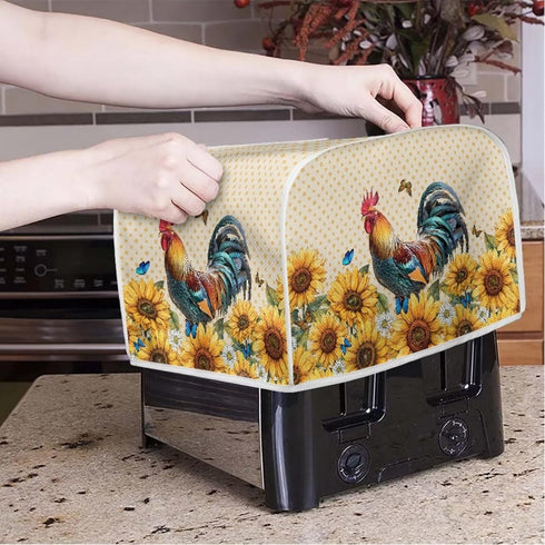 Rooster Sunflower Toaster Covers Waterproof Kitchen Small Appliance Covers Dust Covers Anti Dust Fingerprint Protection with Top Hook Fit 2 Slice ...