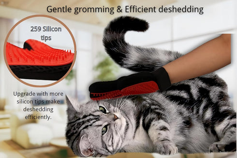 Grooming Gloves for Dogs and Cats - 259 Soft Silicone Tips - Five finger design Massage Mitt - Skin-Friendly and Gentle Massage - Perfect for Shed...