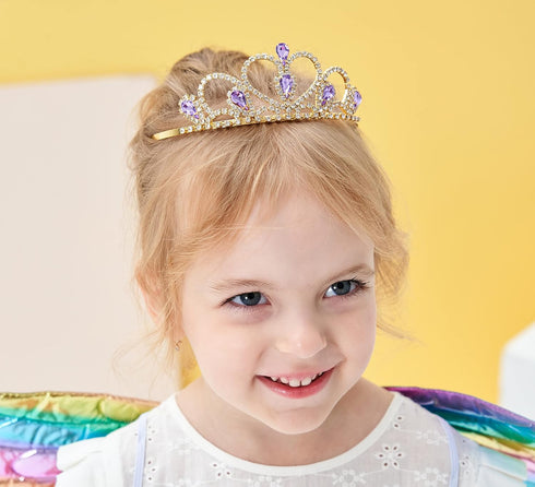 Lovelyshop Purple Gems Rhinestone Gold Tiara for Little Kid Big Kid Prom Birthday Princess Crown...