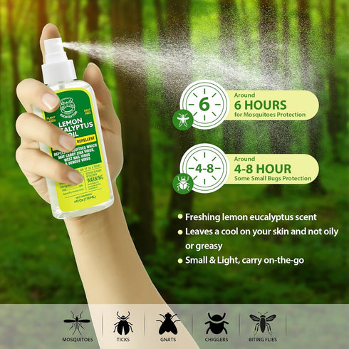 Mosquito Repellent Spray for Body 4 Fl Oz Lemon Eucalyptus Essential Oil Insect Bug Spray Natural DEET Free Anti Mosquito Tick Gnat Fly Control fo...