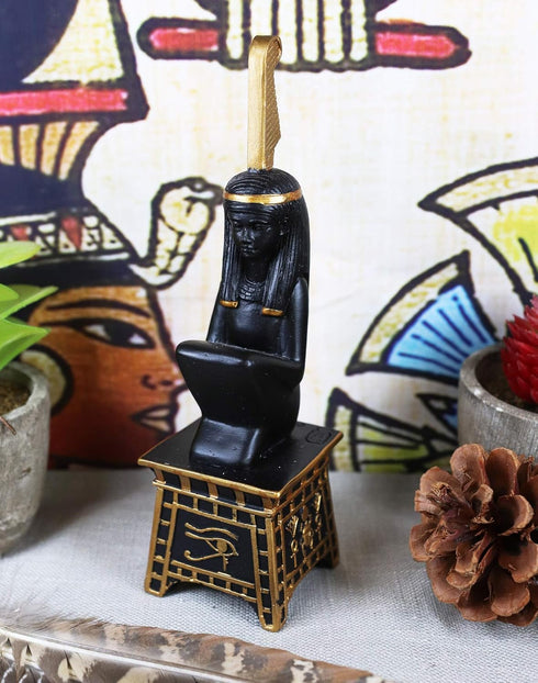 Ebros Gift Egyptian Goddess Maat Squatting On Pedestal with Ostrich Feather Statue 6" H Deity of Truth & Justice Figurine...