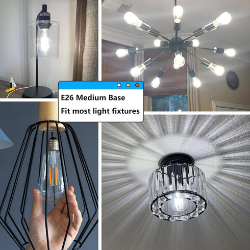 Edison LED Light Bulbs 60 Watt Equivalent 8W Dimmable LED Light Bulbs 5000K Daylight 800 Lumen CRI90 E26 Base for Ceiling Vanity Light Dinning Roo...