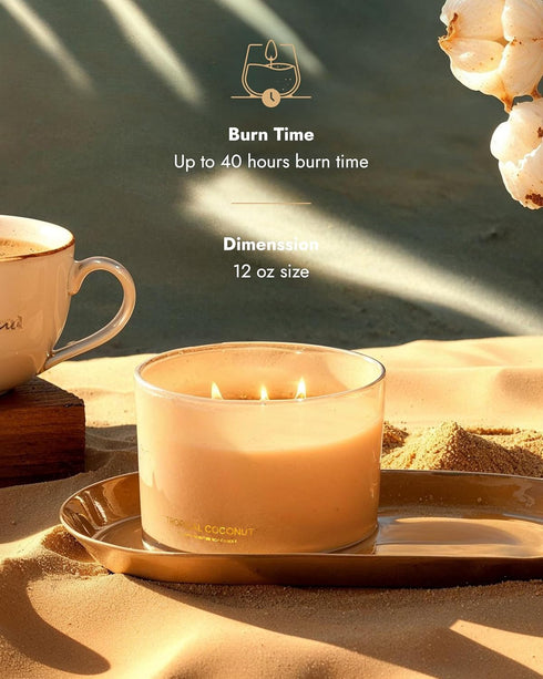96NORTH Luxury Coconut Soy Candle | Large 3 Wick Jar Candle | Up to 50 Hours Burning Time | Tropical Beach Scented Candles for Home | 100% Natural...