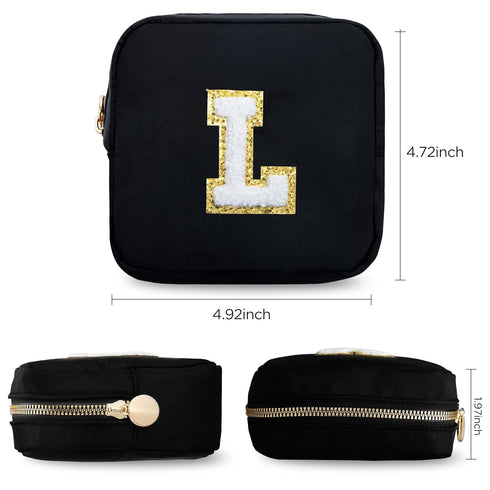 HBselect Small Makeup Bag Personalized Initial Letter Mini Makeup Bags Nylon Chenille Letter Patch Cosmetic Bag Cute Waterproof Pouch Travel Toile...