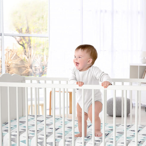 Navy Blue, Aqua and Grey Aztec Baby or Toddler Fitted Crib Sheet for Mountains Collection by Sweet Jojo Designs...