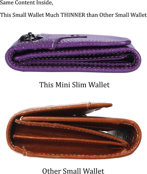AINIMOER Small Leather Wallet for Women, Slim Compact Credit Card Holder RFID Blocking Wallets Organizer with Coin Pocket, Lichee Purple...