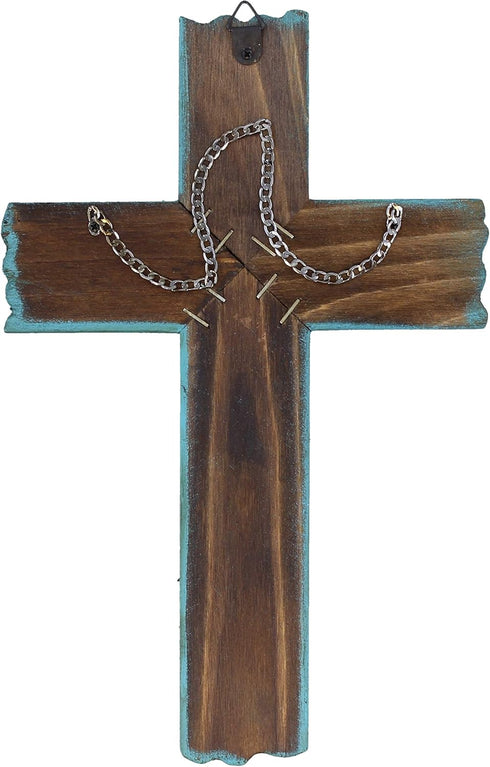 RWI Simple 10 1/2" Weathered Wood & Barbwire Decorative Wall Cross - Shabby Chic Chalk Paint Look...