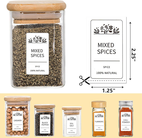 Tebery 198PCS Minimalist Spice Jars Labels and Pantry Stickers, White Printed Square Labels Fit Round or Rectangle Spice Jars Include a Reference ...