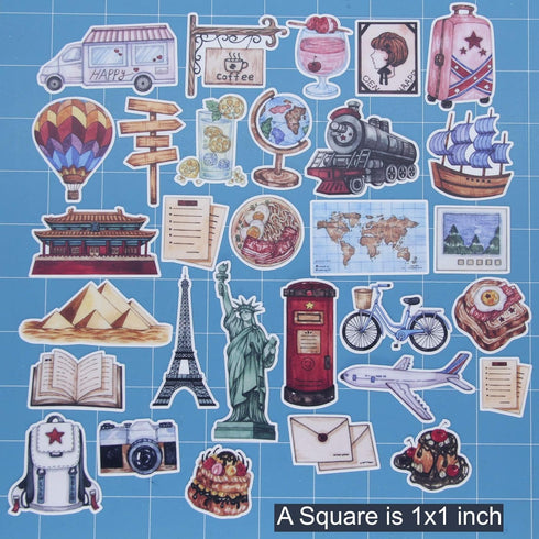 Waterproof Vintage Travel Sticker Pack (30pcs) Retro Travelling Tourism Stickers for Laptop Pad Computer Vacuum Flask Planner Post Card Letter Art...