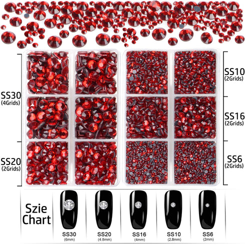 LPBeads 6400 Pieces Hotfix Rhinestones Siam Flat Back 5 Mixed Sizes Crystal Round Glass Gems with Tweezers and Picking Rhinestones Pen...