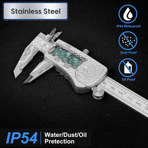 Digital Caliper Measuring Tool, IP54 Waterproof Electronic Micrometer Caliper, Stainlee Steel Vernier Caliper with Large LCD Screen, Inch Metric F...