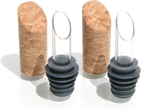 Soireehome Pourist Pair of Gourmet Glass and Cork Stopper Spouts with Silicone Gasket - 2-pack, 4 Pieces - Clean Pours for Cooking, Measuring, Bar...