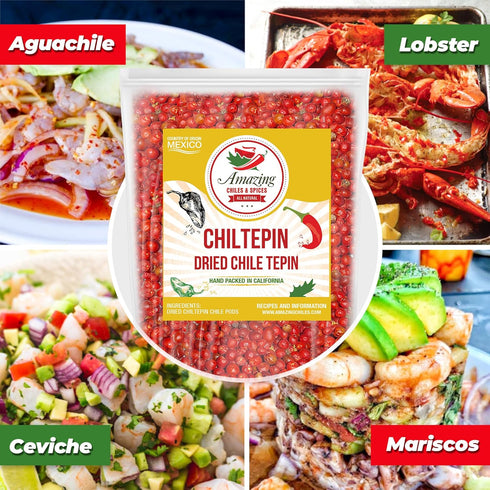 Dried Chiltepin Peppers (Chile Tepin) – 2oz Bag - Great For Use with Seafood, Sauces, Stews, Salsa, Meats. Very Hot with a Smoky Flavor. Air Tight...