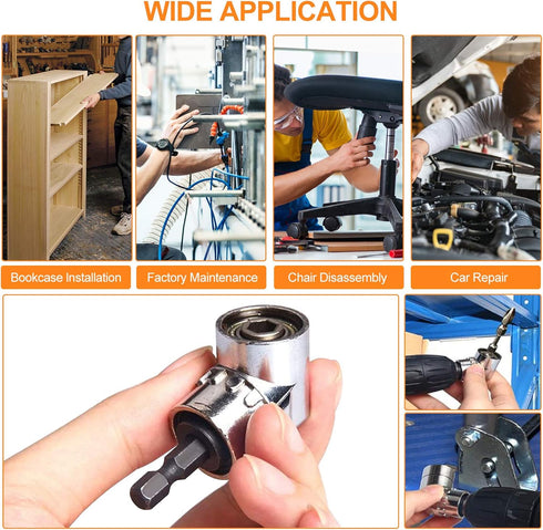 3 Pack Universal Socket, 7mm-19mm Multi-function Socket Metric Wrench Power Drill Ratchet Adapter & 105 Degree Right Angle Extension Power Screwdr...