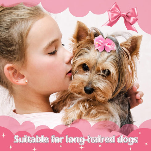 40 Pieces Dog Bows Cute Puppy Dog Bowknot Hair Bows Handmade Hair Accessories Bow with Rubber Bands Lace Organza Puppy Bows Rhinestone Pearls Dog ...