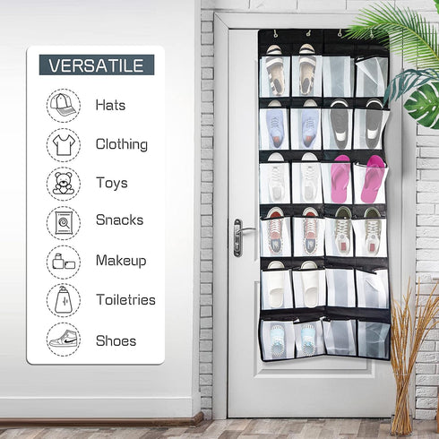 Over the Door Hanging Shoe Organizer with 24 Large Mesh Pockets - Shoes Holder/Black...