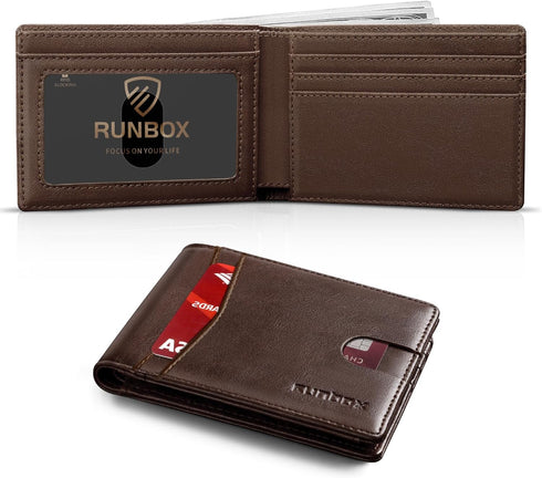 RUNBOX Wallet for Men Slim Leather Bifold RFID Blocking Minimalist Front Pocket Design with Gift Box...