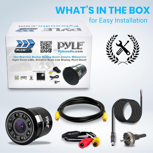 Pyle PLCM12 Rearview Backup Parking Assist Camera (Waterproof Night Vision Cam, Distance Scale Line Display, Flush Mount)...