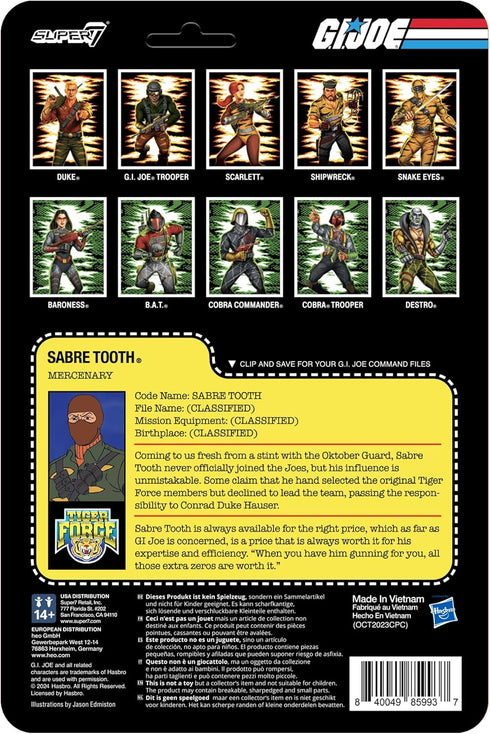 Super7 G.I. Joe ReAction Figures W8 - Sabre Tooth Action Figure...