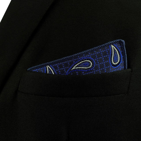 S&W SHLAX&WING Pocket Squares for Men Grooms Blue Navy Paisley...