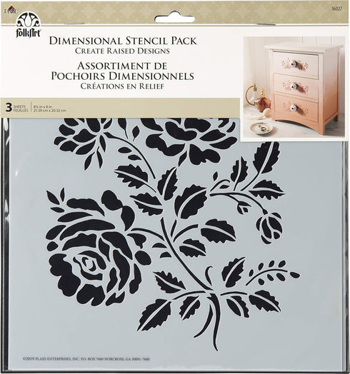 FolkArt 36027 Dimensional Stencil Pack, Floral, 3 PC, 8.5" x 8"...