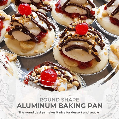 KitchenDance Disposable Aluminum Foil Tart Pan - 3 Inches Round Aluminum Foil Individual Pie Pans for Pies and Tarts - Baking Pans Perfect for Bak...