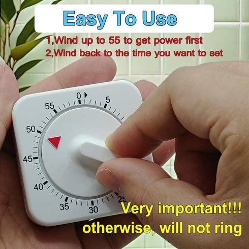 Square 60 Minute Mechanical Kitchen Timer - Visual Kitchen Cooking Timer Clock with Loud Alarm - No Batteries Required-Manual Countdown Timer for ...