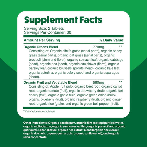 Feel Great Vitamins Super Greens Tablets | Organic Greens, Fruits and Veggies Supplement | Fruit and Veggie Supplement with Kale, Spinach Extract,...