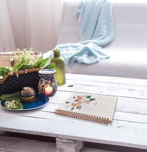 Minimalist Boho Neutral Botanical Flower Woman Girl Line Art Lined Spiral Journal Notebook 8.3×5.5 Inches Hardcover College Ruled Notebook Journal...