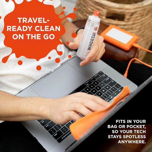 WHOOSH! Screen Shine Duo - Screen Cleaner Spray for iPad, Monitor, Laptop, MacBook - 3.4 oz & 0.3 oz Bottles with 2 Microfiber Cloths - Portable E...