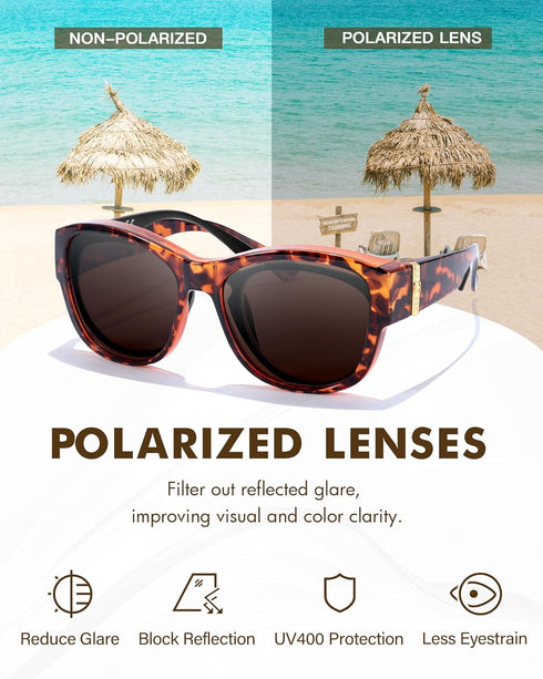 Trendy Polarized Sunglasses Fit Over Glasses for Women, Wrap Around Shade UV Protection IF8511...