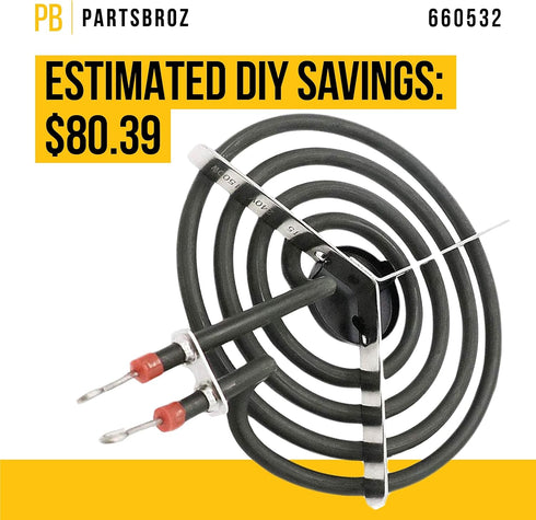 WP660532 Coil Replacement For Whirlpool Stove Range 660532 6 Inch Surface Element AP6010189 FES310BL1 RF263LXTB3 RF365PXMQ0 RF261PXST0 RF261PXST1 WFC150M0EB1 RF365PXMW0 RF263LXTQ0 RF315PXGW0