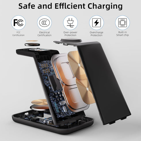 Wireless Charging Station, 3 in 1 Fast Wireless Charger for iPhone 15/14/13/12/11 Series/SE/XS/XS Max/XR/X/8/8 Plus, Charging Stand for Apple Watc...
