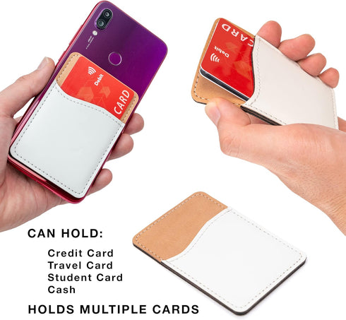 Sublimation Blanks Phone Wallet - PU Leather Card Holder for Back of Phone Stick on iPhone Android HTV Friendly DIY Blanks for Vinyl Projects (Whi...