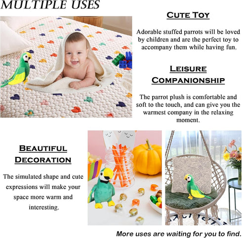 7.9" Parrot Stuffed Animal Plush Cute Small Bird Toy Gifts for Girls Boys, Green...