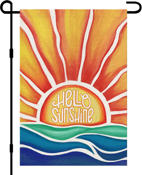 Hello Sunshine Summer Garden Flag Burlap 12x18 Inch Double Sided, Holiday Farmhouse Sign Small Flags Yard Outdoor Decor DF546...